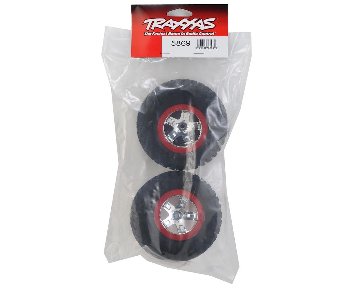 Traxxas Pre-Mounted BFGoodrich KM2 Tire w/Chrome Wheel (2) (Front) (Chrome/Red) - BOBBYRC