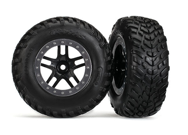 Traxxas Tire/Wheel Assembled Glued SCT Split - Spoke Black FRONT 2wd Slash - BOBBYRC
