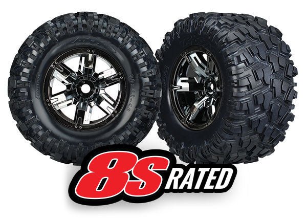 Traxxas X - Maxx Wheels & Tires (FACTORY GLUED ASSEMBLED (Set 2) 7772 Black Chrome - BOBBYRC