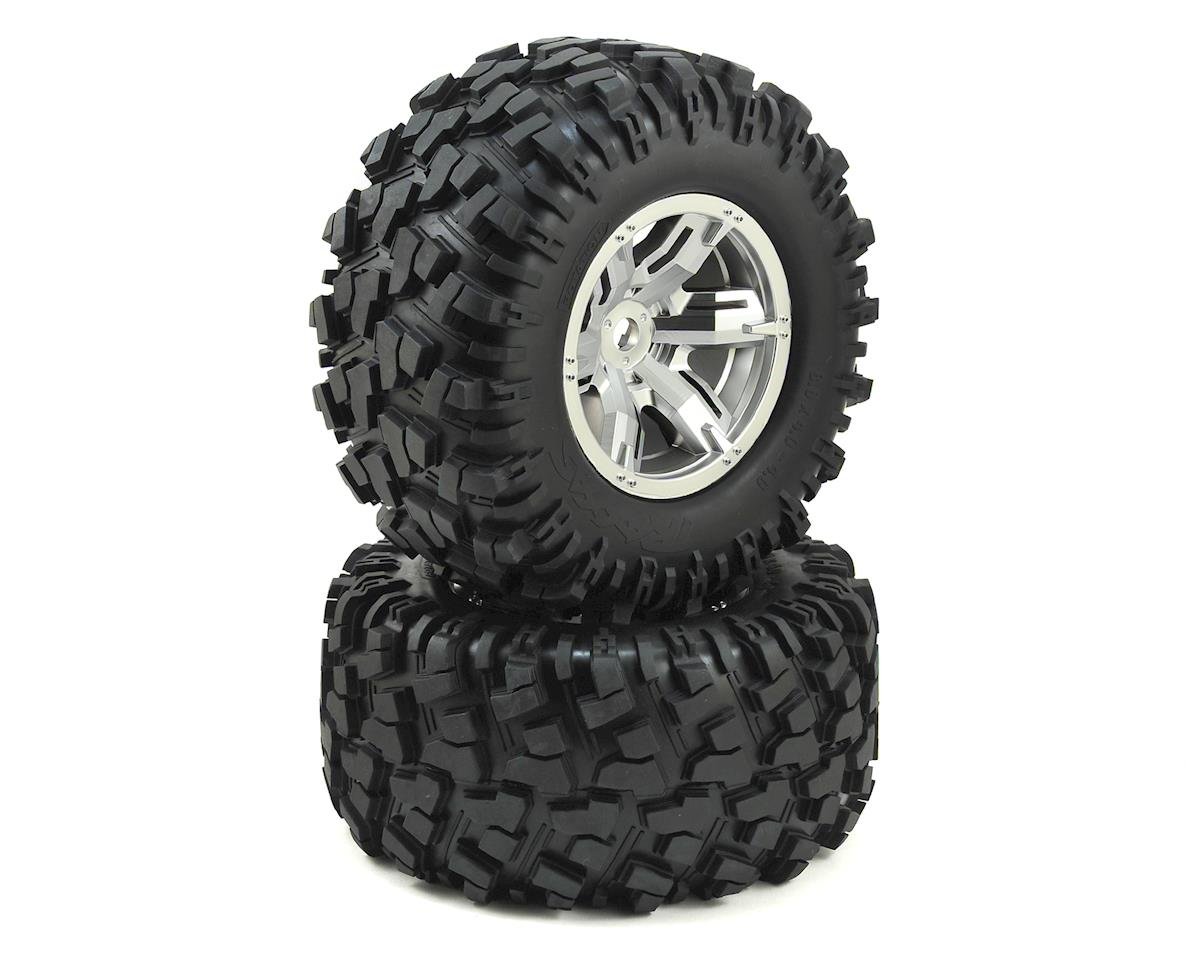 Traxxas X - Maxx Wheels & Tires (FACTORY GLUED ASSEMBLED (Set 2) 7772 Satin Chrome - BOBBYRC