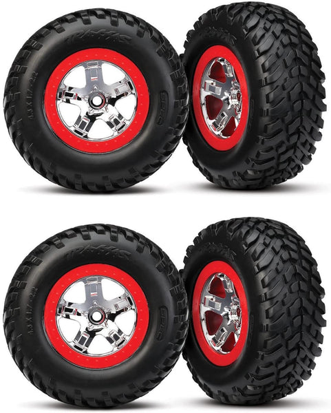 Traxxas Slash Ford Raptor 2wd Tires & 12mm Red Split Spoke Wheels