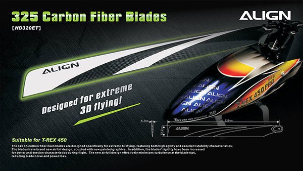 Align/T - Rex Helicopters 450 325 Carbon Fiber Blades - BOBBYRC