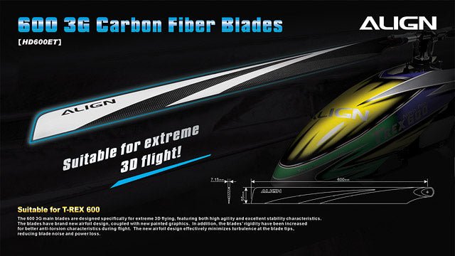 Align/T - Rex Helicopters 600 3G Carbon Fiber Blade HD600E - BOBBYRC