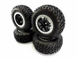 Traxxas Slash 2wd Spec tires & 12mm wheels, Silver ring with black split spoke center