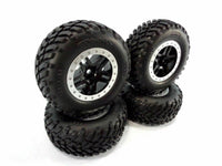 Traxxas Slash 2wd Spec tires & 12mm wheels, Silver ring with black split spoke center