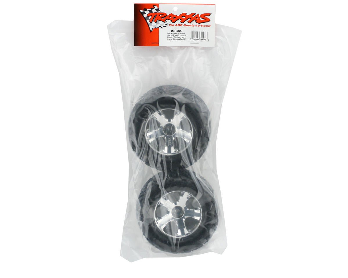 Traxxas 3669 FRONT All - Star Chrome Wheels w/Talon Tires - Stampede VXL - BOBBYRC