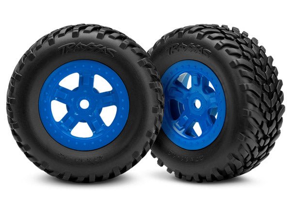 Traxxas 7674 Tires and wheels, assembled, glued (SCT blue wheels, SCT off - road racing tires) - BOBBYRC
