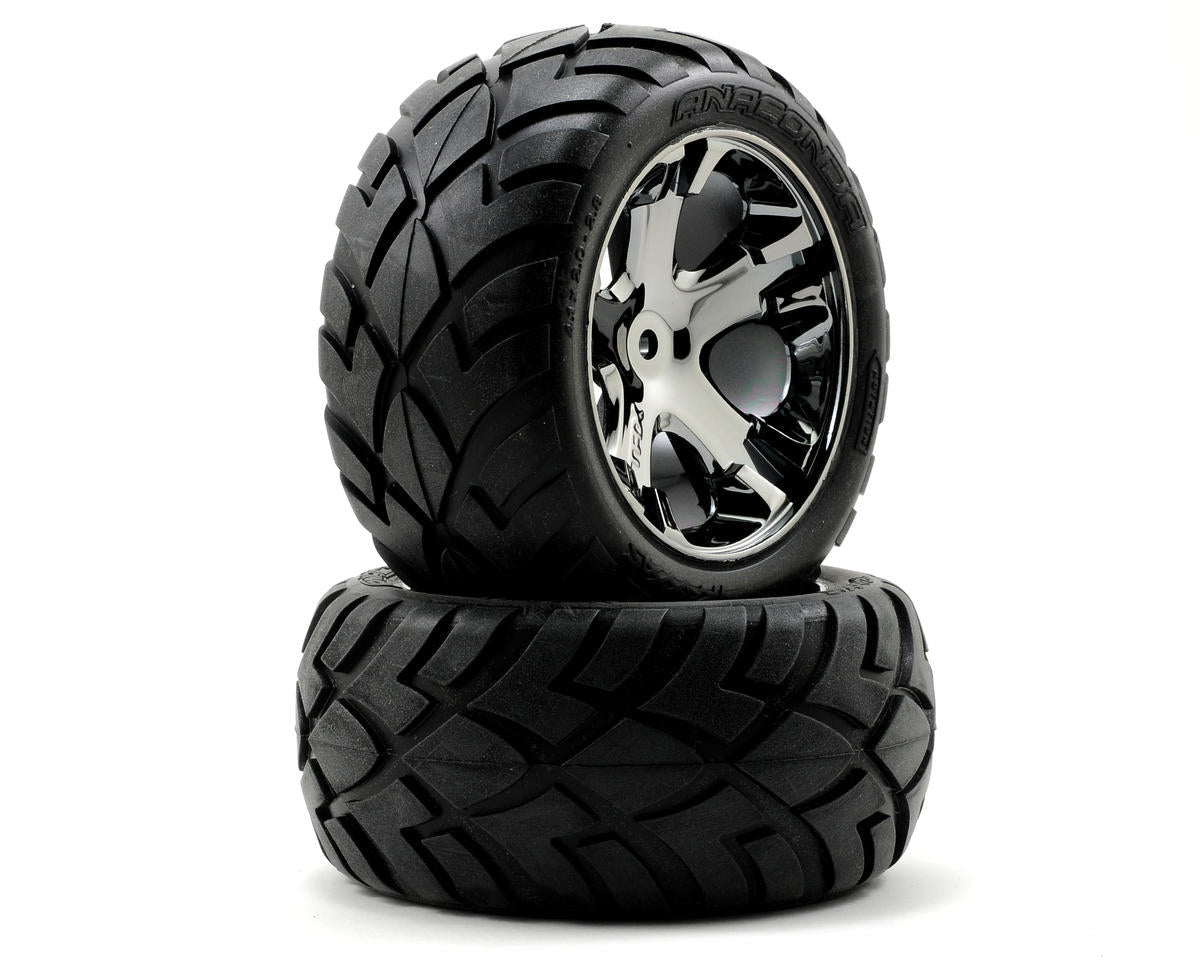 Traxxas Anaconda Rear Tires w/All - Star Wheels For 2wd Stampede Rustler VXL - BOBBYRC