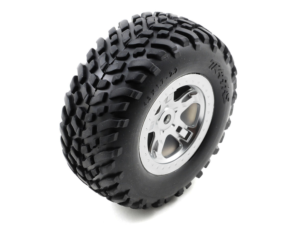 Traxxas SCT Tires & Wheels w/Satin Chrome Beadlock Fits Nitro Front or Rear - BOBBYRC