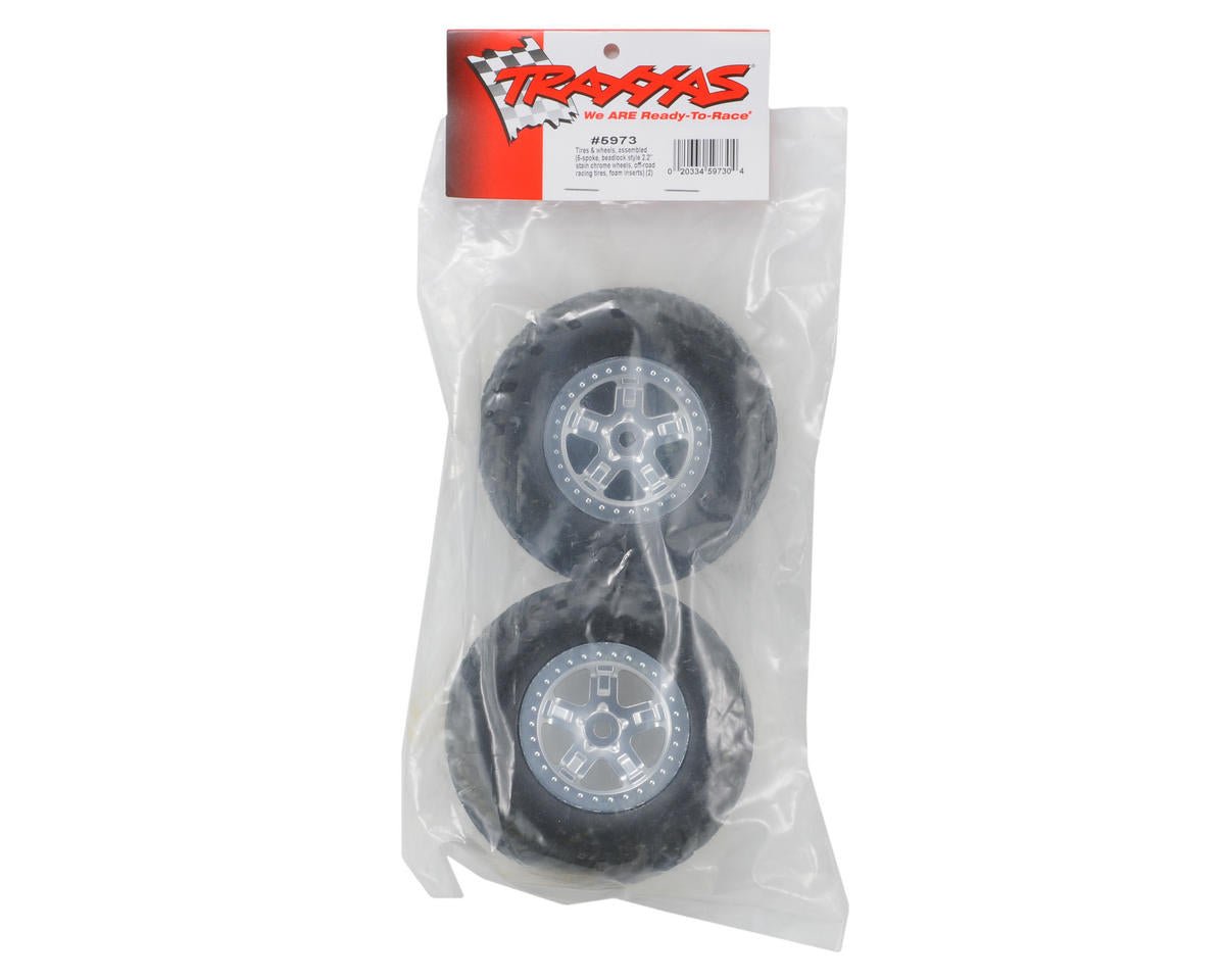 Traxxas SCT Tires & Wheels w/Satin Chrome Beadlock Fits Nitro Front or Rear - BOBBYRC