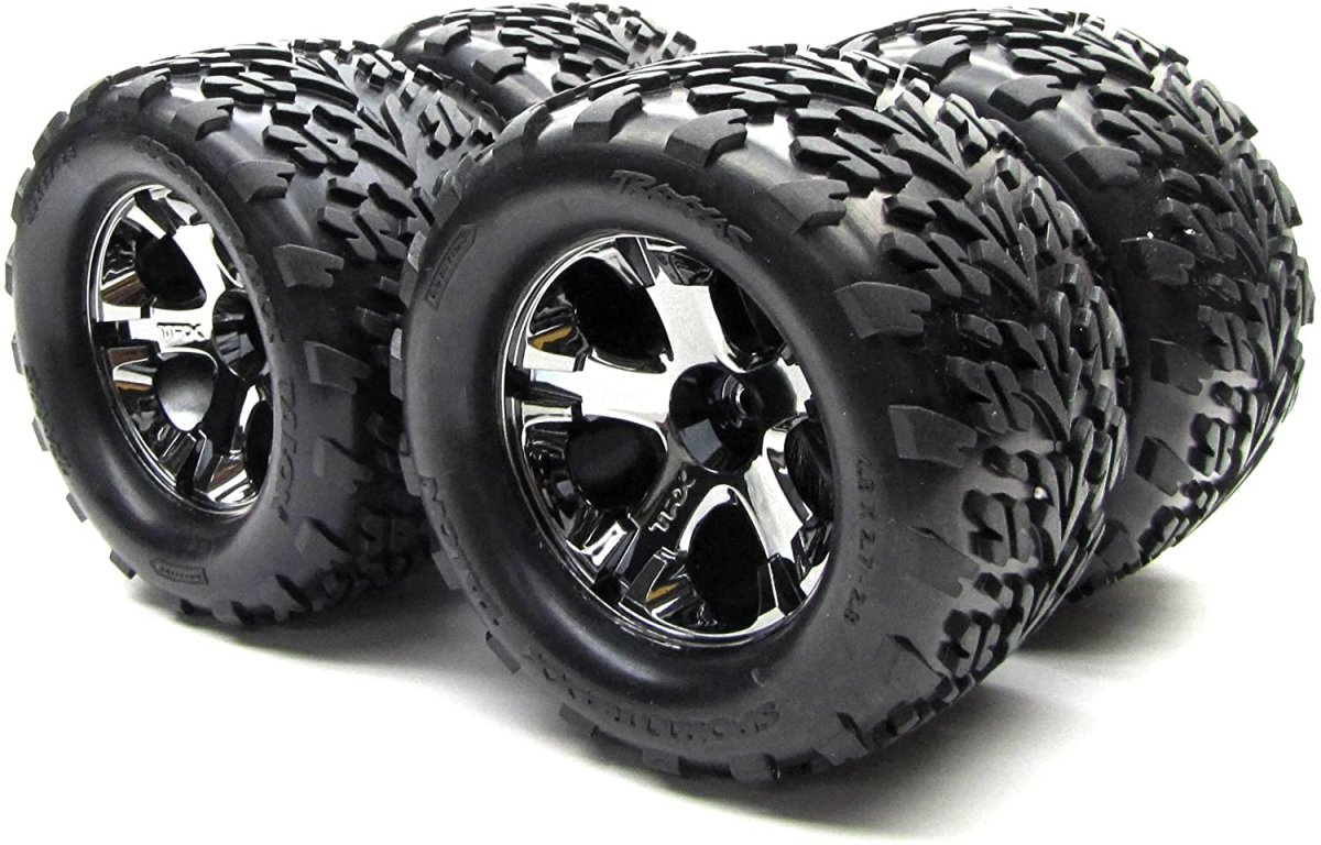 Traxxas Stampede 4x4 VXL 4 TIRES & WHEELS 12mm Hex (nuts axles rim (6708) - BOBBYRC