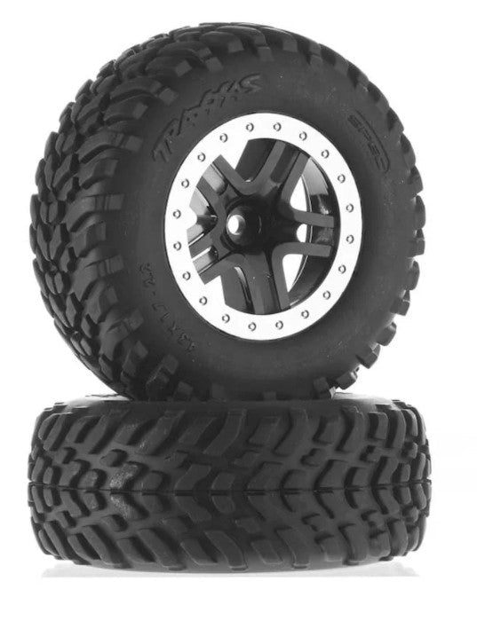 Traxxas Tire/Wheel Assembled Glued SCT Split - Spoke Black FRONT 2wd Slash - BOBBYRC
